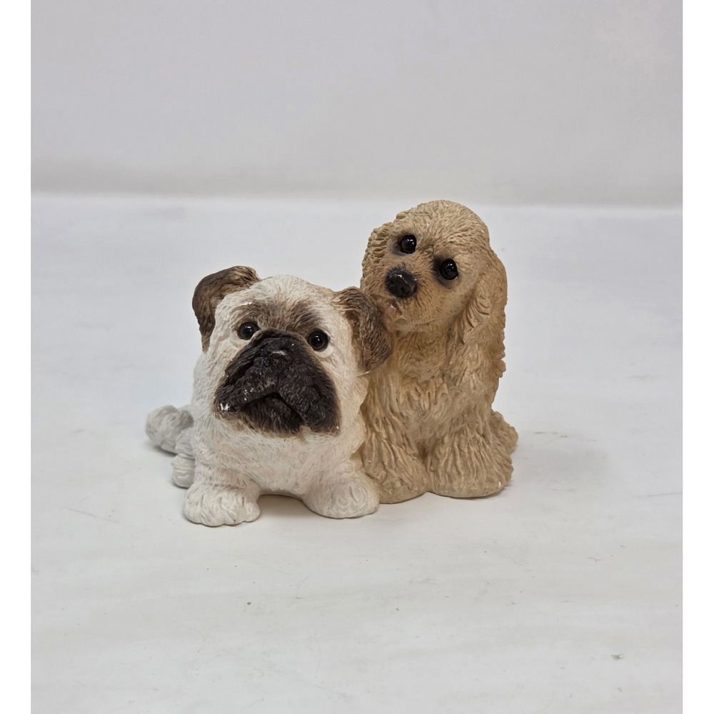 Vintage 1987 Stone Critters Bulldog Pup & Cocker Spaniel Dog Figurine SC-269 UDC